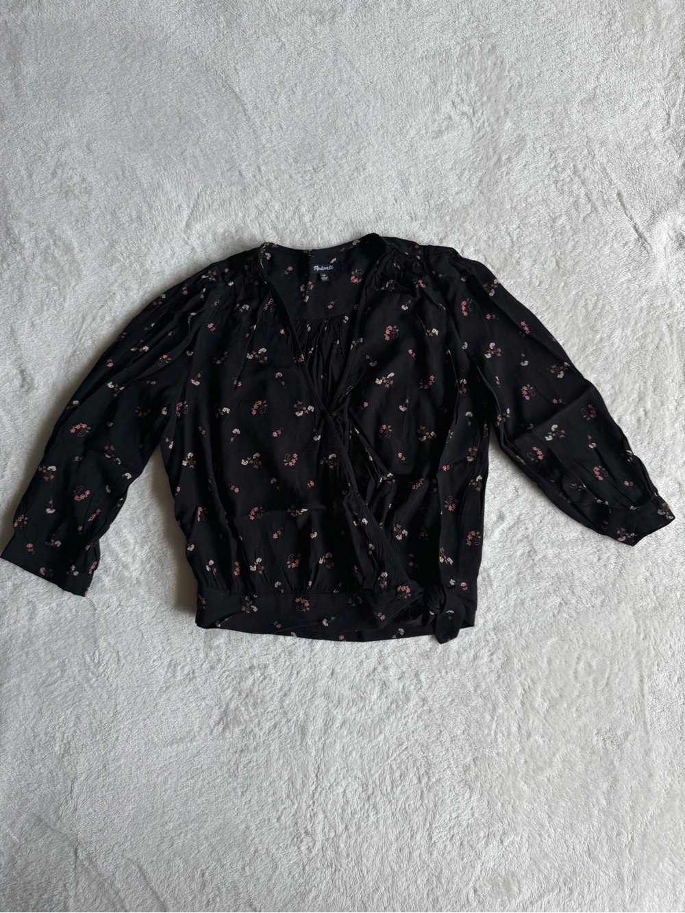 Madewell Wrap Top in Flower Toss Black Floral XS